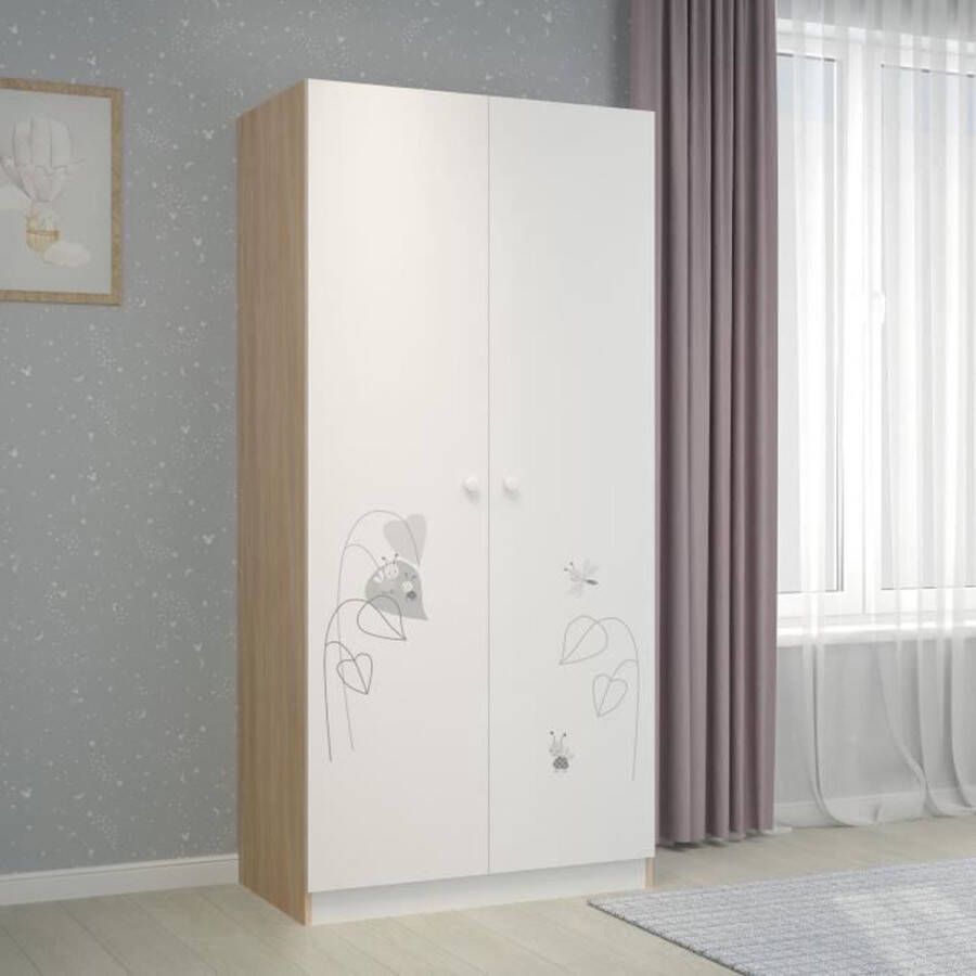 Polini Kids AMIS ZEN NINA 2-deurs kledingkast met hangruimte Wit en naturel Hoogte 190 cm
