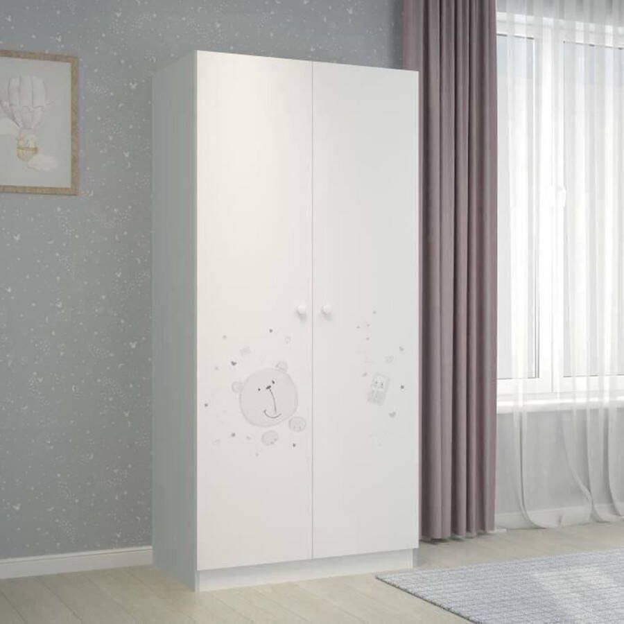 Polini Kids POLINI Bear-garderobekast 2 deuren Wit en grijs