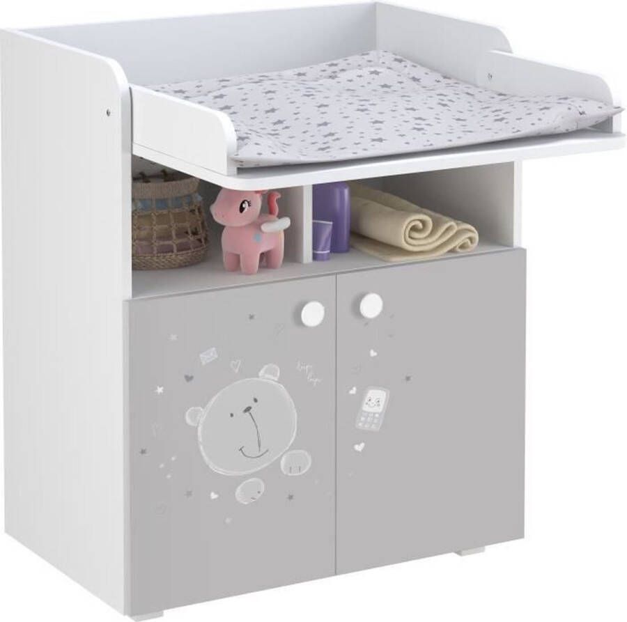 Polini Kids POLINI Bear teddy dressoir 2 deuren Wit en grijs