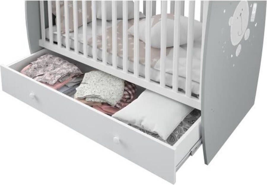 Polini Kids POLINI Teddybeer 120 x 60 bed met lade Wit grijs