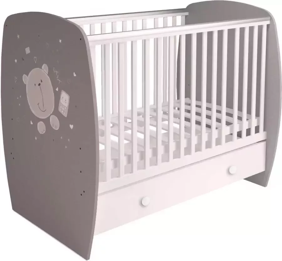 Polini Teddybeer 120 * 60 bed met lade wit grijs