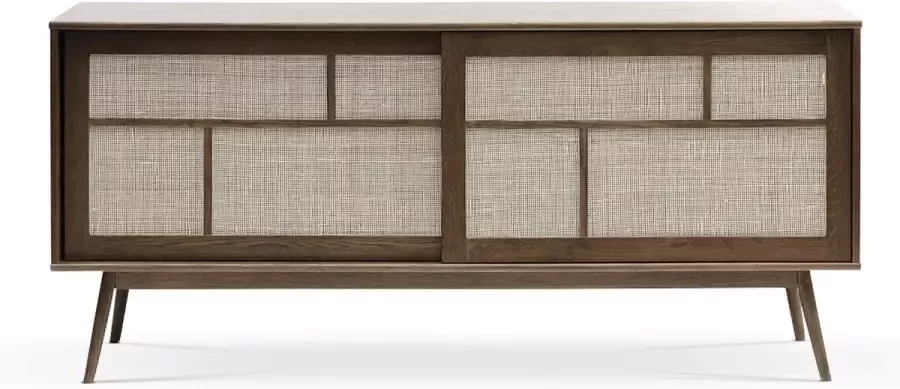 Gewoonstijl Olivine Boas Sideboard Gerookt Eiken Hout Rattan Dressoir met Schuifdeuren Verstelbare Planken Retro 180 x 45 x 80 cm