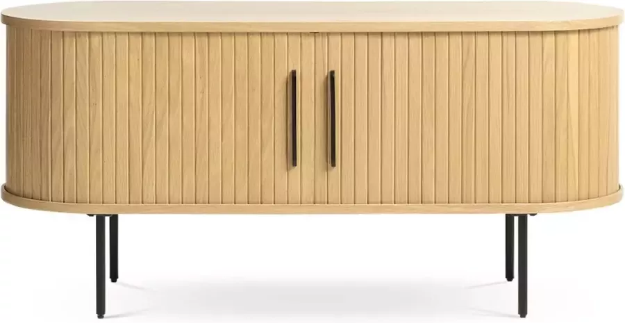 Gewoonstijl Olivine Lenn TV Meubel Naturel Hout met Schuifdeuren TV kast Verstelbare Planken Ovaal Scandinavisch 120 x 40 x 56 cm
