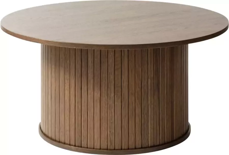 Gewoonstijl Olivine Lenn Ronde Salontafel Gerookt Eiken Hout Verticale Latten Modern Ronde Bijzettafel Japandi Donkerbruin Ø 90 x 45 cm