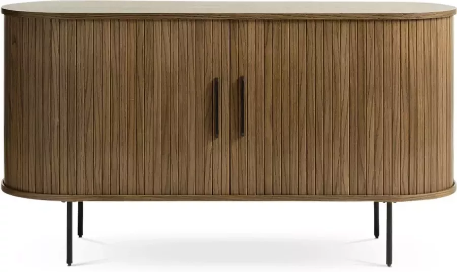 Gewoonstijl Olivine Lenn Sideboard Gerookt Eiken Hout Dressoir met Schuifdeuren Verstelbare Planken Ovaal Modern Opbergkast Donkerbruin 140 x 45 x 76 cm