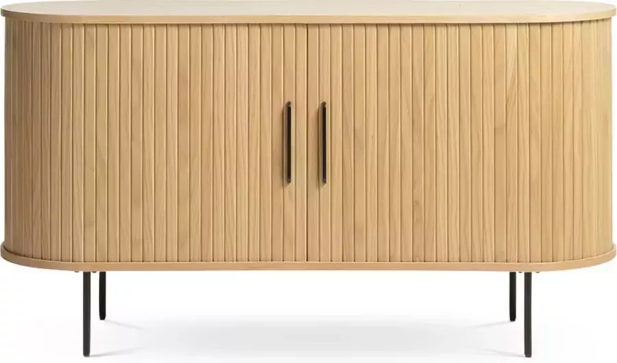 Gewoonstijl Olivine Lenn Sideboard Naturel Hout Dressoir met Schuifdeuren Verstelbare Planken Ovaal Modern Opbergkast 140 x 45 x 76 cm