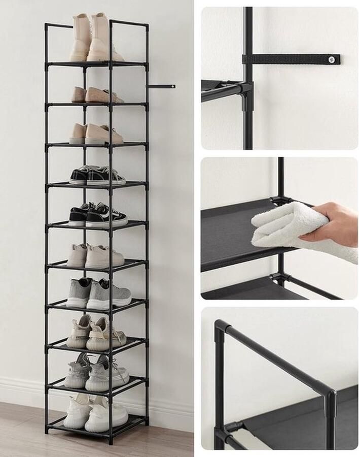 PolkaHome 10 niveaus schoenenrek schoenenopberger metalen frame planken van vliesstof voor hal slaapkamer