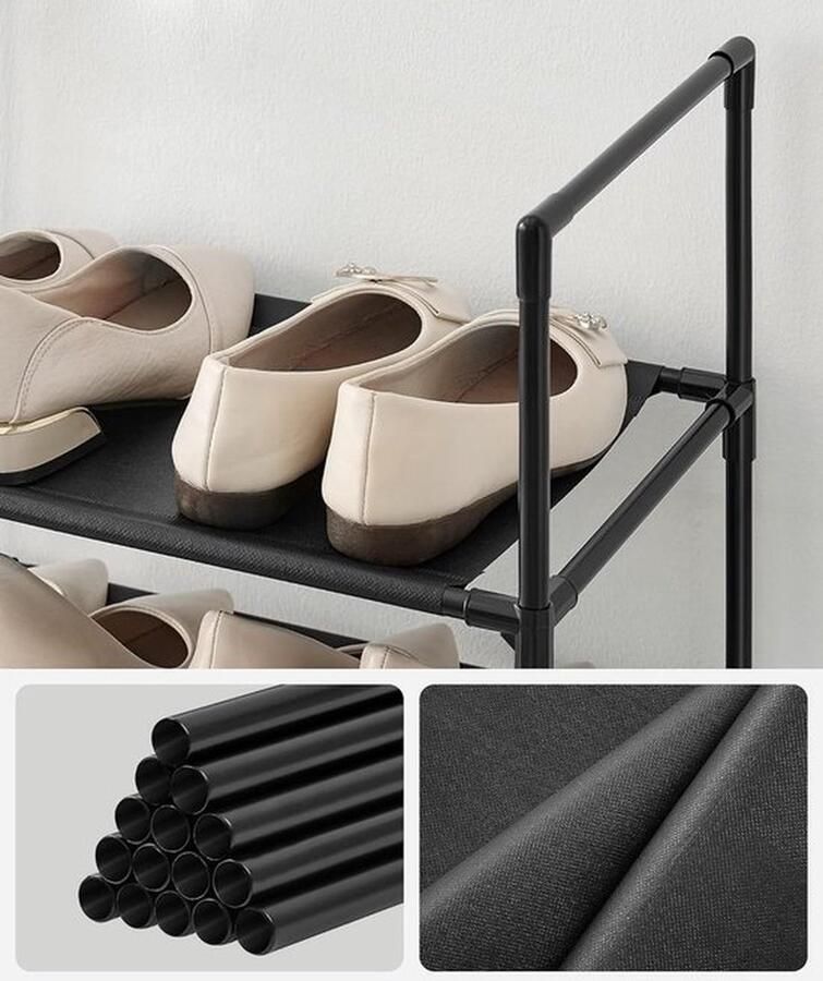 PolkaHome 10 niveaus schoenenrek schoenenopberger smal 28 x 45 x 173 cm metalen frame planken van vliesstof voor hal slaapkamer