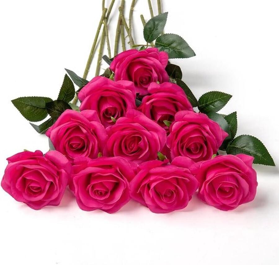 PolkaHome 10 stuks kunstrozen nep zijden bloemen realistische bruidsboeketten met enkele lange plastic stengels voor arrangement bruiloft tafel middelpunt feest woondecoratie