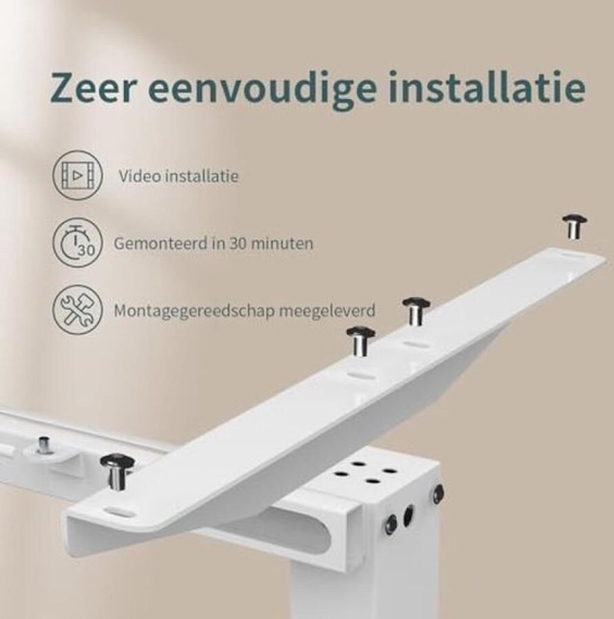 PolkaHome 160x80cm Bureau Hoogte Verstelbaar met USB C Oplaadpoort en Kabel Management Bak Wit