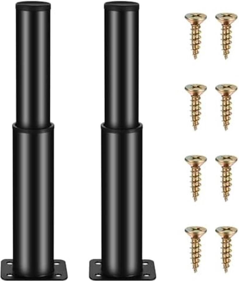 PolkaHome 2 stuks verstelbare meubelpoten zwart hoogte verstelbaar van 15-25 cm metalen poten voor tafels banken bedden en kasten