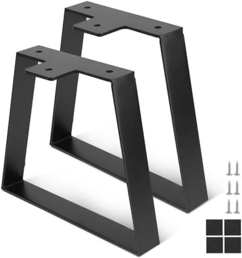 PolkaHome 20 cm trapeziumvormige tafelpoten zwarte metalen meubelpoten tafelframe met schroeven voor salontafel nachtkastje of bureau modern industrieel design