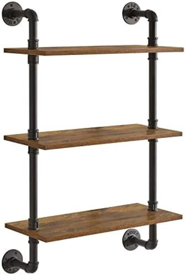 PolkaHome 3-laags Industriële Pijp Wandplank Rustieke Zwevende Boekenplank Keukenplank Badkamerplank Woonkamer Decoratie Stevig en Stijlvol Ontwerp
