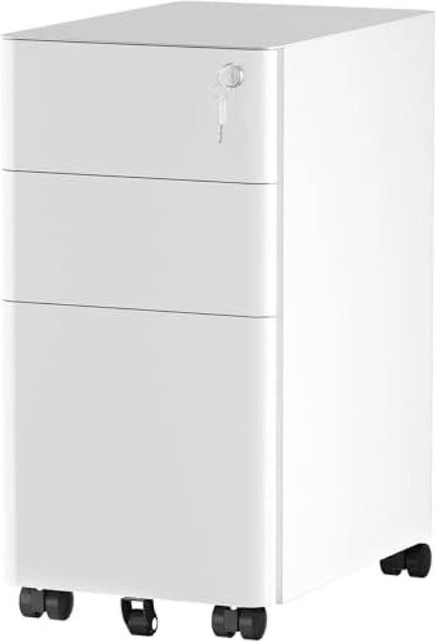 PolkaHome 3-laden archiefkast afsluitbaar thuiskantoor mobiele archiefkasten met wiel onder bureau dossier kantoorkast voor brief juridisch A4 volledig gemonteerd