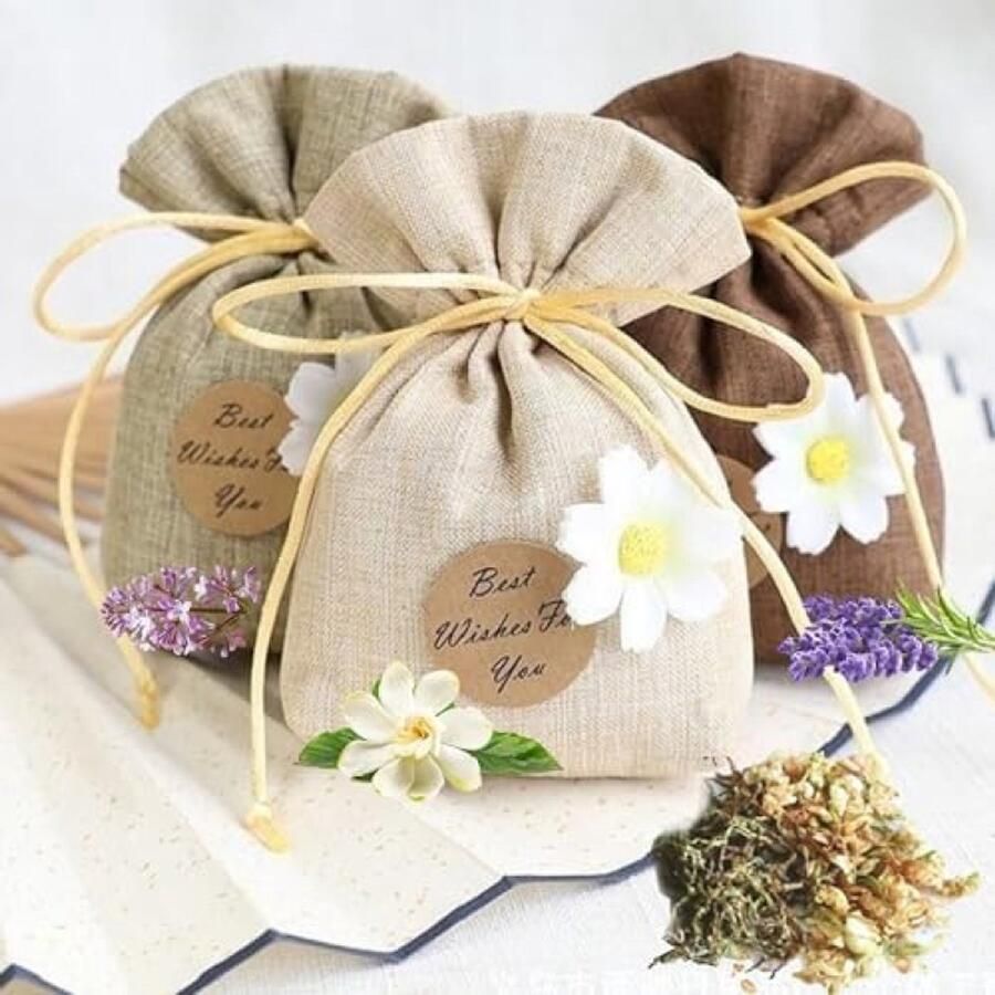 PolkaHome 3 Stuks Geursachets Natuurlijke Lavendel Gardenia Lila Linnen Sachets Handgemaakte Mot Afstotende Geurzakjes voor Laden Kledingkasten Auto's en Toiletten