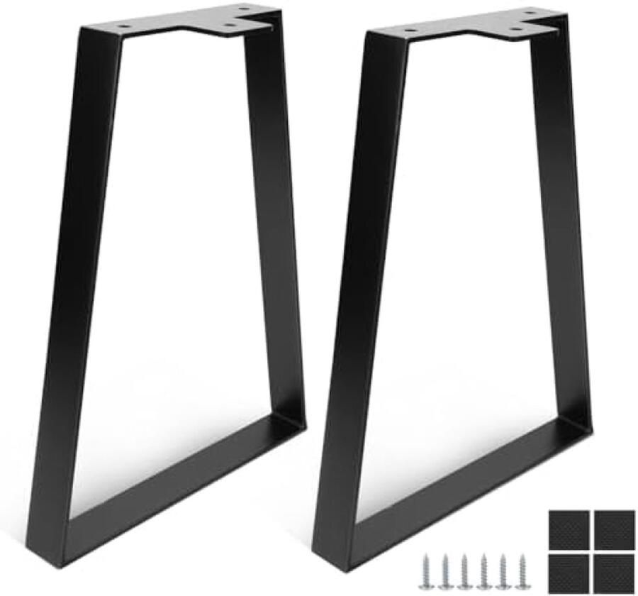 PolkaHome 35 cm trapeziumvormige tafelpoten zwarte metalen meubelpoten tafelframe met schroeven modern industrieel design voor salontafels eettafels en bureaus