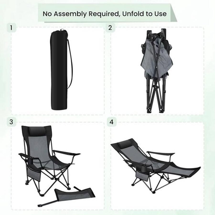 Rootz Living Rootz 4-in-1 Camping Lounger Chair Outdoor Recliner Verstelbare Lounge Chair Veelzijdig lichtgewicht duurzaam 156 cm x 71 cm x 84 cm (liggend)