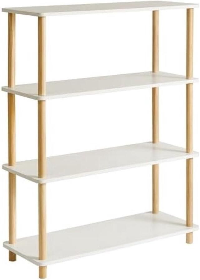 PolkaHome 4-laags houten open boekenkast moderne vrijstaande boekenplank opbergorganizer