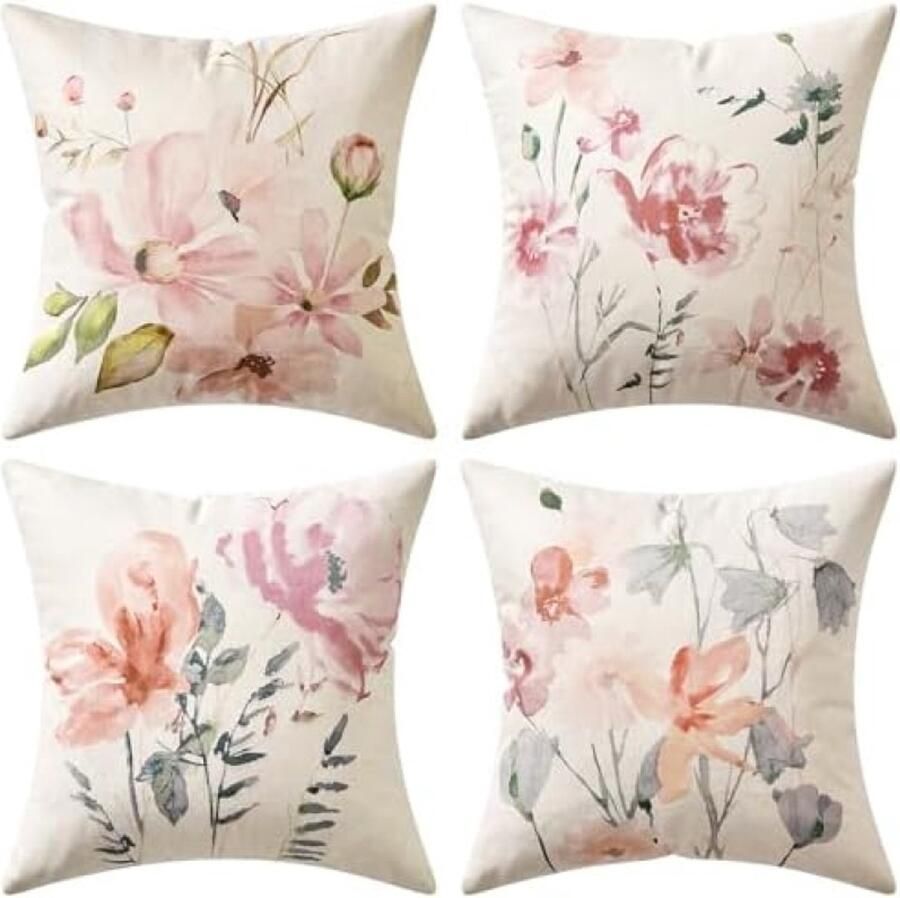 PolkaHome 4 stuks kussenslopen voor buiten waterdichte kussensloop voor thuis kussenslopen voor tent park bed bank stoel slaapkamer decoratief balkon bloem 45 x 45 cm