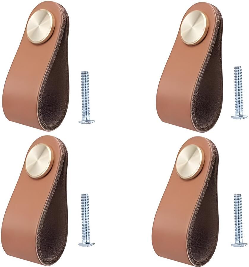 PolkaHome 4 stuks lederen handgrepen voor meubels 6 4 x 2 5 cm handgemaakte meubelknoppen lederen meubelgrepen kastknoppen voor keukenkasten kledingkast