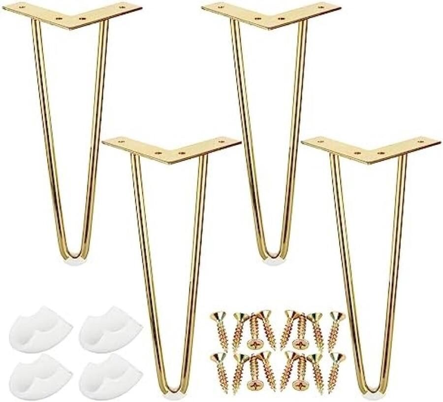PolkaHome 4 stuks metalen haarspeld tafelpoten 30 cm gouden meubelpoten voor salontafels bijzettafels en meer DIY meubelproject