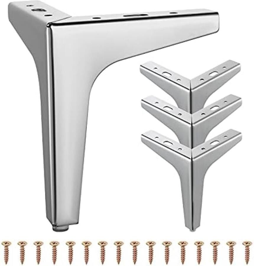 PolkaHome 4 stuks metalen meubelpoten moderne driehoekige bankpoten DIY vervanging voor kast plank bank stoel of tafel 15 cm