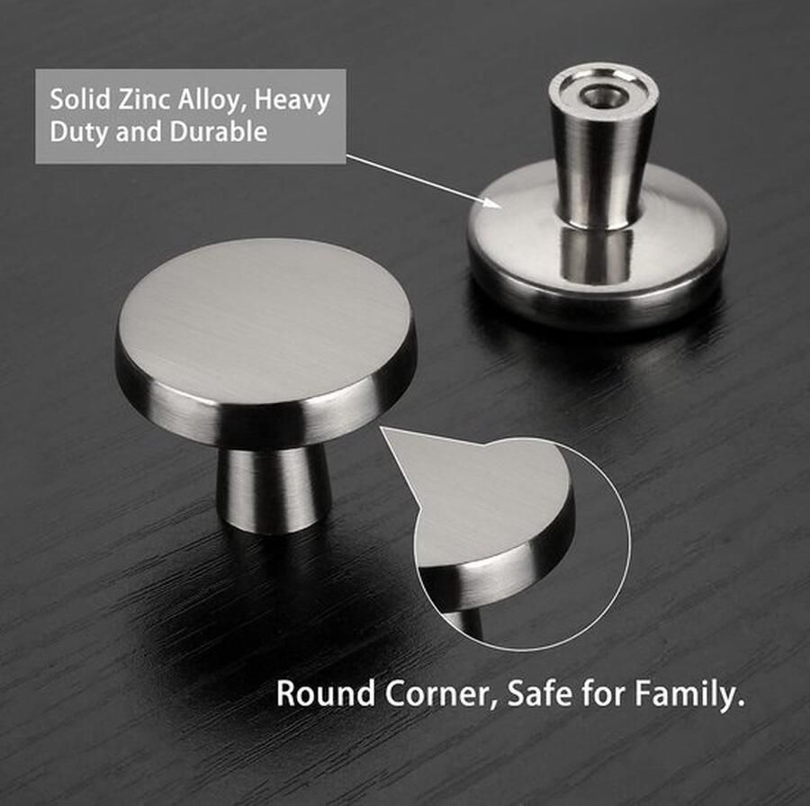 PolkaHome 4 stuks meubelknoppen zilver mat kastknoppen roestvrij staal handgrepen ronde meubelknop gepolijst nikkel kastknoppen meubelknop geborsteld één gat ladeknoppen