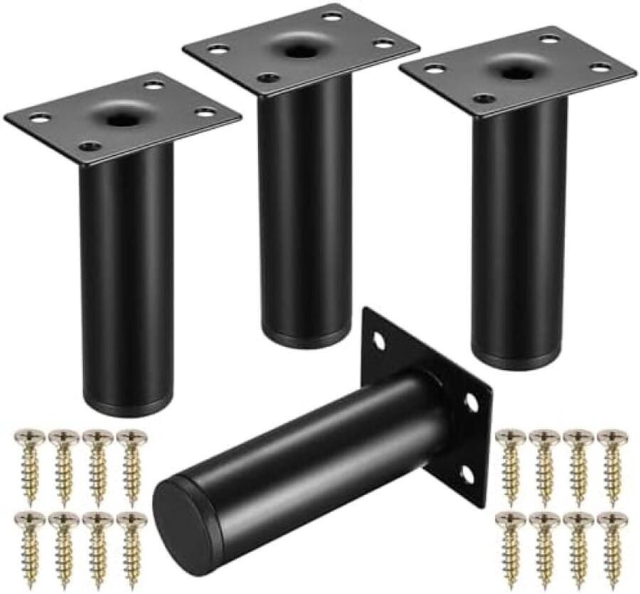 PolkaHome 4 stuks meubelpoten 10 cm hoog zwarte kastpoten bankpoten tafelpoten vervangende steunpoten voor meubels