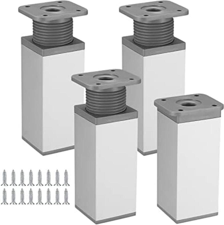 PolkaHome 4 stuks verstelbare meubelpoten hoekig kastpoten tafelpoten van aluminiumlegering voor doe-het-zelf meubels (12 cm)