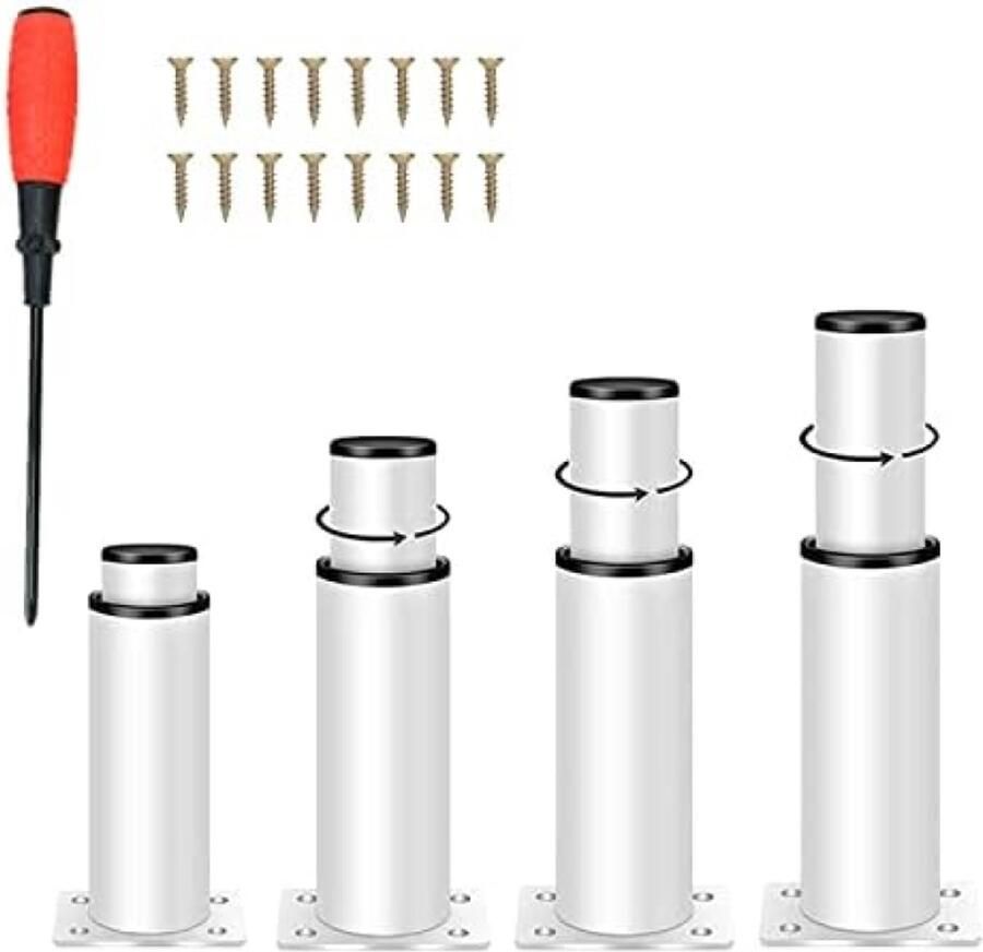 PolkaHome 4 stuks metalen meubelpoten verstelbare hoogte 25-43 cm witte meubelpoten belastbaar tot 800 kg voor bank tv-meubel kast en meer