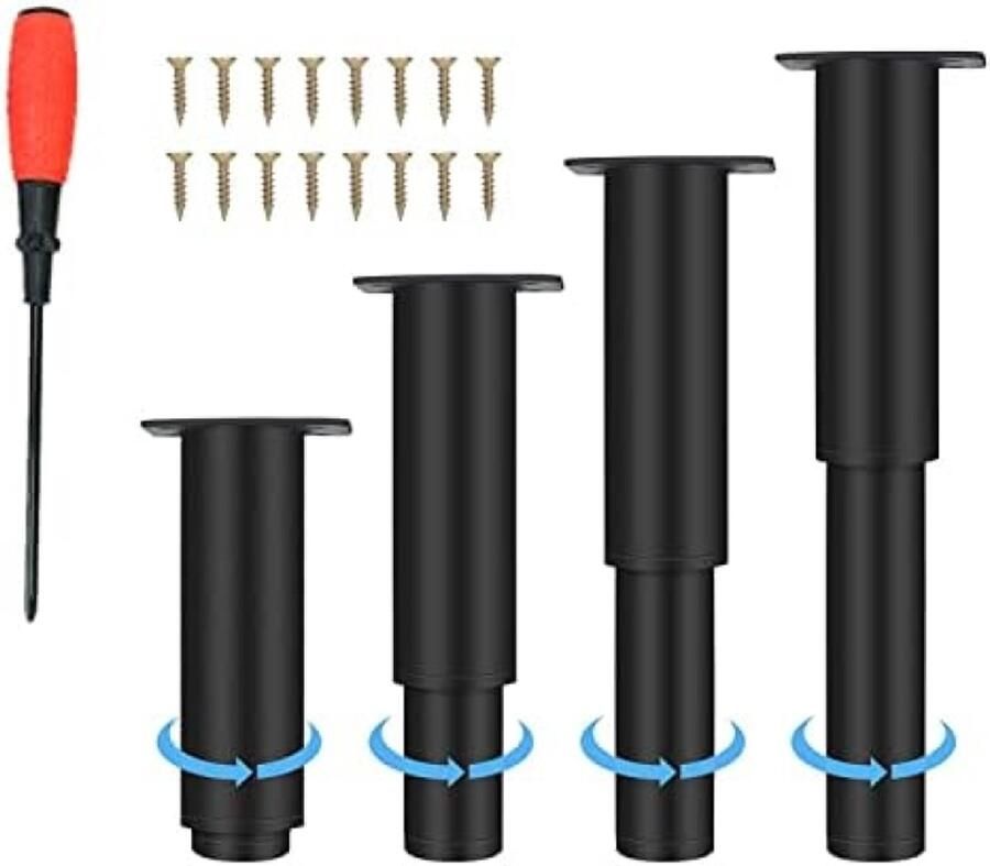 PolkaHome 4 stuks metalen verstelbare meubelpoten 8-12 cm zwart belastbaar tot 800 kg voor banken kasten tafels en meer