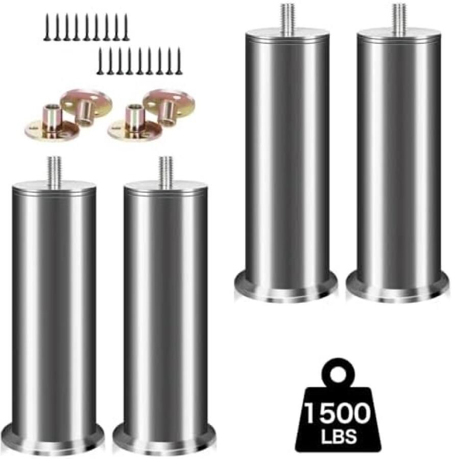 PolkaHome 4 stuks verstelbare meubelpoten van roestvrij staal 10 cm Geschikt voor kasten banken tafels en meer Inclusief montagemateriaal