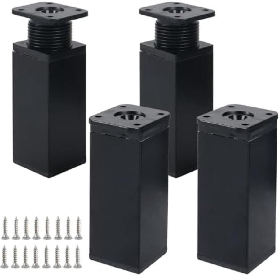 PolkaHome 4 stuks verstelbare meubelpoten voor kasten bedden banken en tafels Zwarte metalen poten met antislip basis Verstelbare hoogte 10 cm