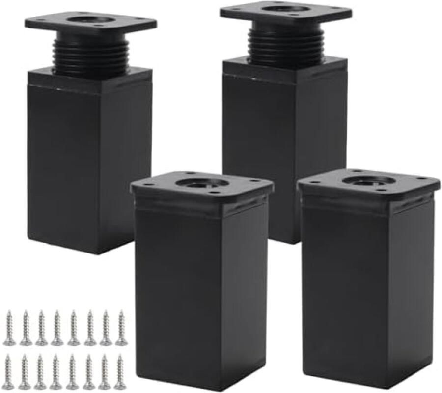 PolkaHome 4 stuks verstelbare meubelpoten voor vierkante meubels hoogte verstelbaar 6-8 cm zwarte metalen poten voor bank kast tafel
