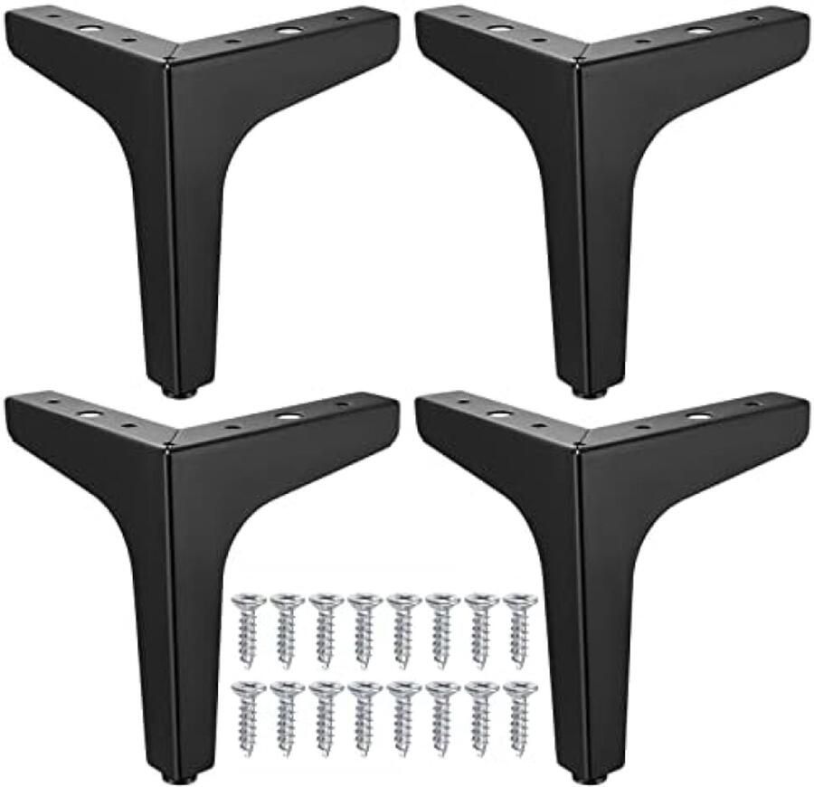 PolkaHome 4 stuks vervangende meubelpoten zwart metaal 15 cm driehoekige tafelpoten voor kast bank nachtkastje en meer