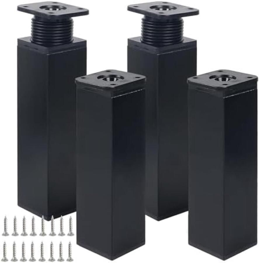 PolkaHome 4 stuks vierkante verstelbare tafelpoten 15 cm zwart voor meubels