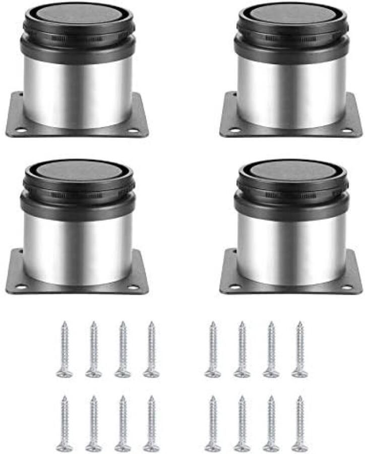 PolkaHome 4 Verstelbare Meubelpoten 50x50 mm Roestvrij Staal Inclusief Schroeven Voor Keuken Tafel Kast Hoogte Verstelbaar 0-10 mm