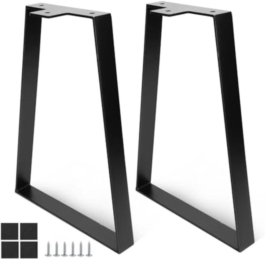 PolkaHome 40 cm trapeziumvormige tafelpoten zwarte metalen tafelpoot meubelonderstel voor salontafel bureau of nachtkastje set van 2