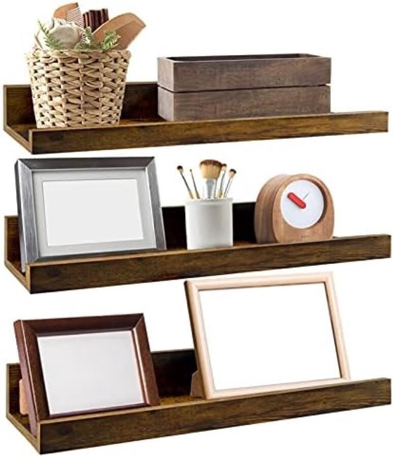 PolkaHome 40 cm zwevende wandplanken set van 3 rustieke houten fotolijst voor woonkamer keuken slaapkamer of kantoor verschillende maten