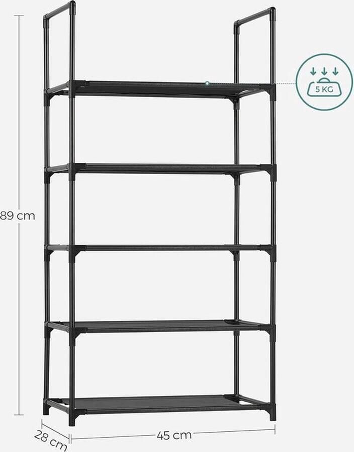 PolkaHome 5 niveaus schoenenrek schoenenopberger metalen frame planken van vliesstof voor hal slaapkamer