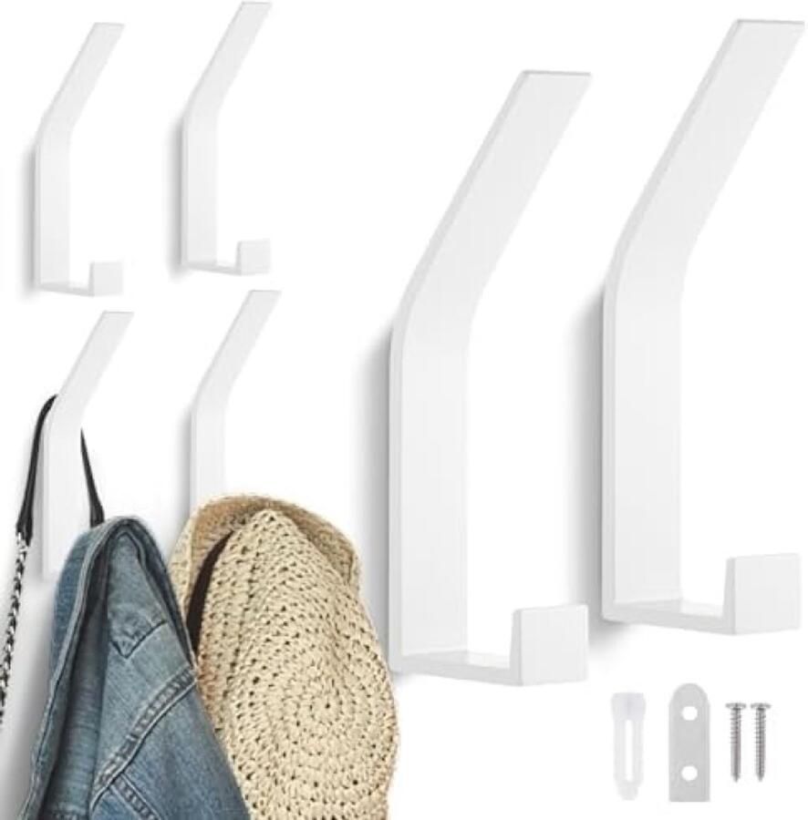PolkaHome 6 stuks verborgen garderobehaken wit muurhaken voor kleding en handdoeken hoogwaardige aluminium kapstokhaken voor badkamer slaapkamer deur of kast