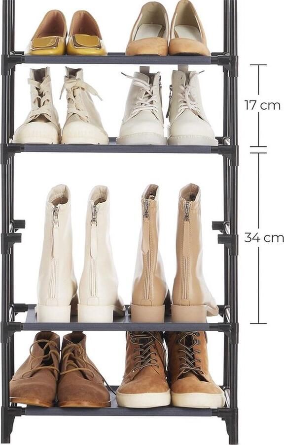 PolkaHome 8 niveaus schoenenrek schoenenopberger metalen frame planken van vliesstof voor hal slaapkamer