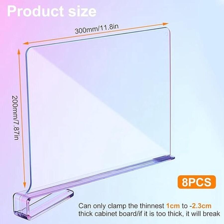 PolkaHome 8 stuks transparante plankverdelers kledingkast 30 x 20 cm acryl multifunctionele kastverdeler voor slaapkamer opslag