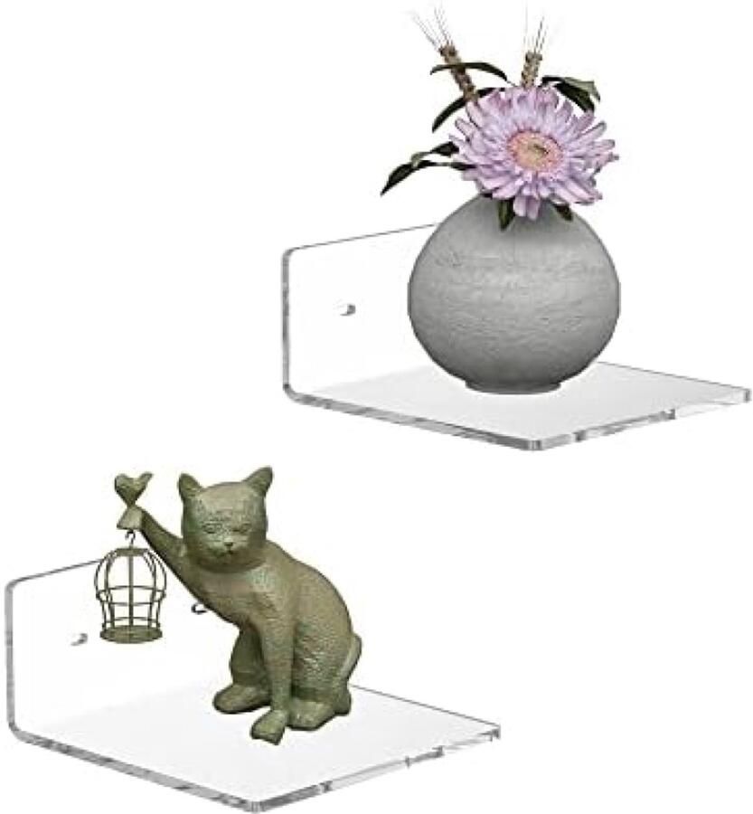 PolkaHome Acryl Zwevende Wandplanken Set van 2 15 cm x 15 cm x 7 cm Transparant Multifunctioneel Wandrek voor Funko Pop Planten Boeken en Meer