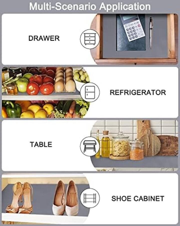 PolkaHome Antislip Lademat 44 x 600 cm voor Laden Niet Klevend Transparant Waterdicht Afwasbaar voor Koelkast Tafel Keuken Wastafel Planken Donkergrijs