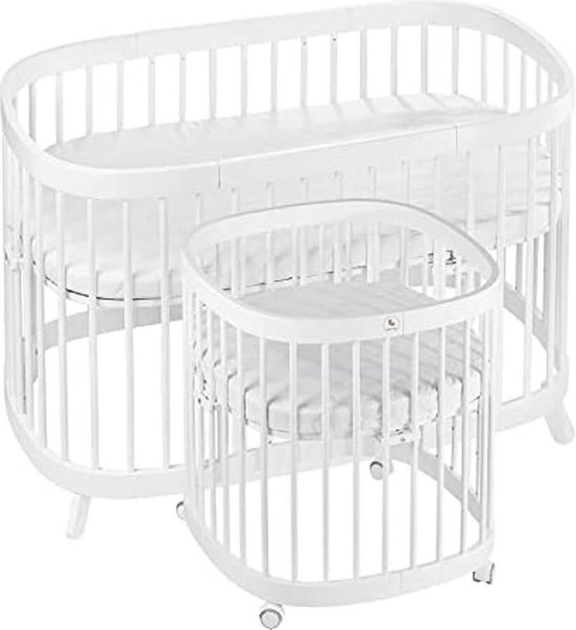 PolkaHome Babybed kinderbed 7-in-1 complete set multifunctioneel uitbreidbaar incl. 2 st. matras design (wit)