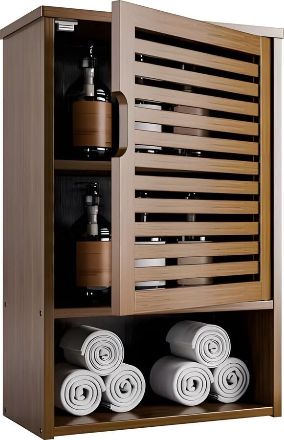 PolkaHome Badkamermeubel Wandmontage Bamboe Hangend Medicijnenkastje Boven Toilet Ruimtebespaarder OpbergOrganizer