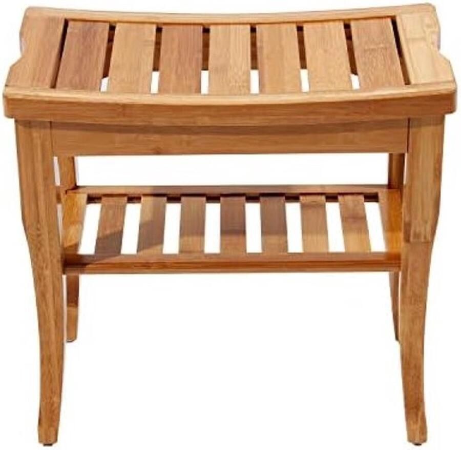 PolkaHome Bamboe badkamerkruk bank badkamer douchekruk 2 niveaus schoenenrek plantenkruk meubels voor entree