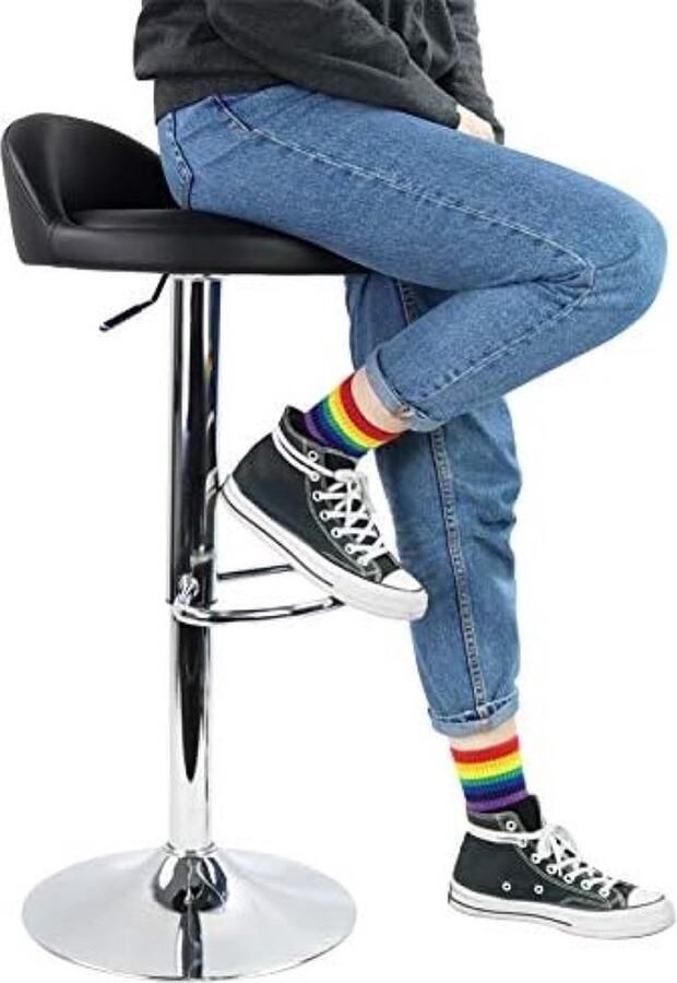 PolkaHome Barkruk met voetensteun in hoogte verstelbaar draaibaar Werk kruk Kantoorkruk gemaakt van PU-leer