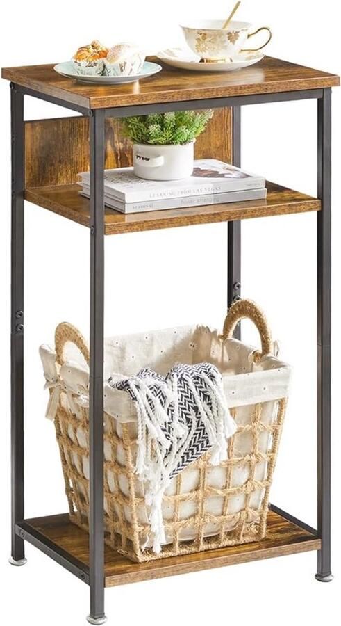 PolkaHome Bijzettafel nachtkastje salontafel met 3 niveaus industrieel design voor woonkamer slaapkamer TMJ408H